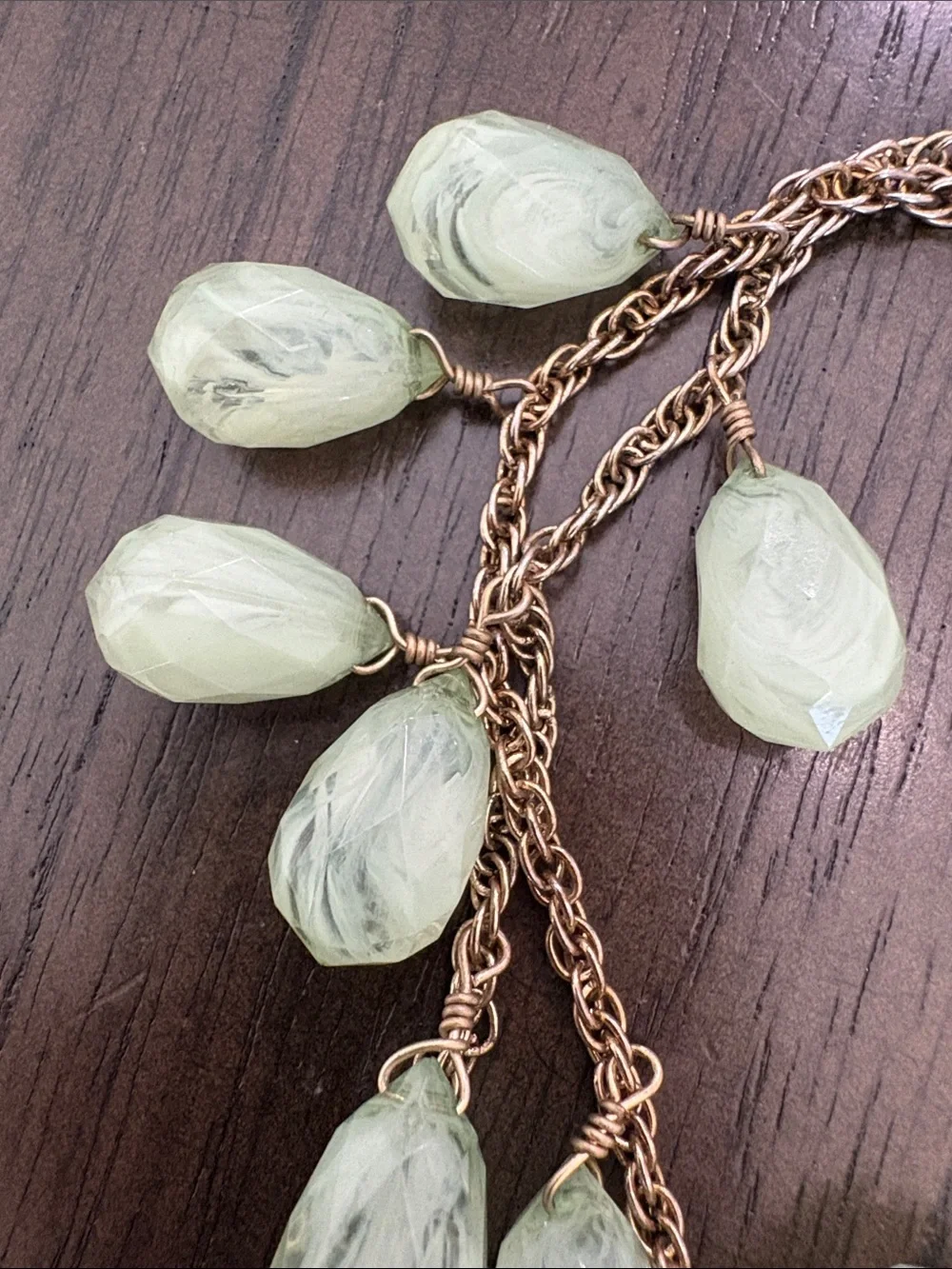 Gold Layered Necklace with Mint Green Teardrop Beads